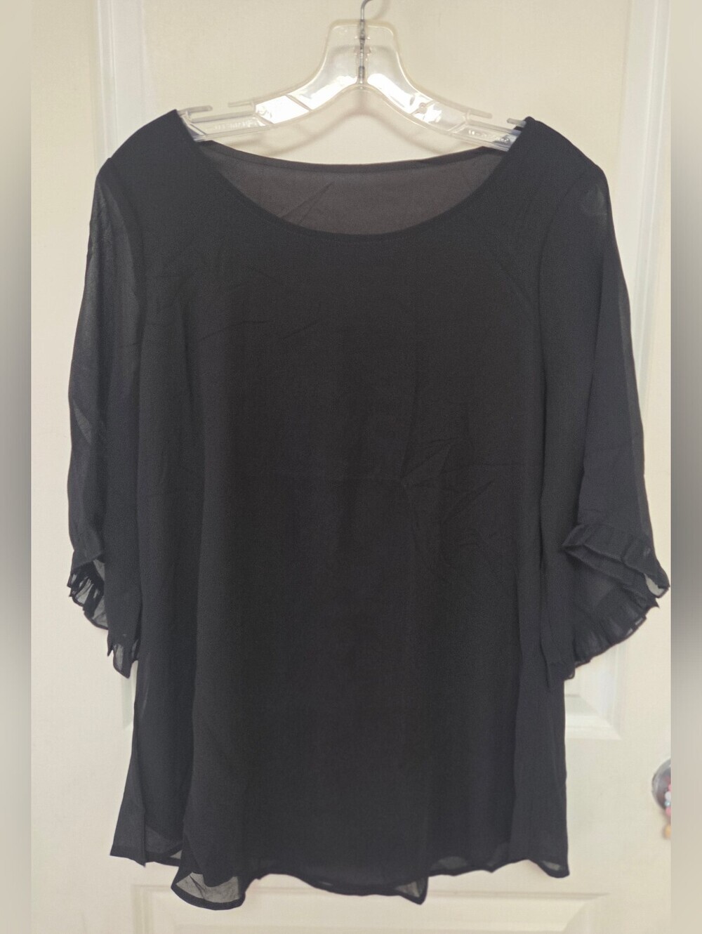 Women's Black Double Layer Ruffle 3/4 Sleeve Top Size Medium - Picture 1 of 3
